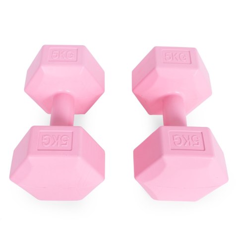 Hantle sześciokątne zestaw 2x5 kg ciężarki do ćwiczeń obciążniki fitness różowe ModernHome ModernHome