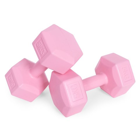 Hantle sześciokątne zestaw 2x5 kg ciężarki do ćwiczeń obciążniki fitness różowe ModernHome ModernHome