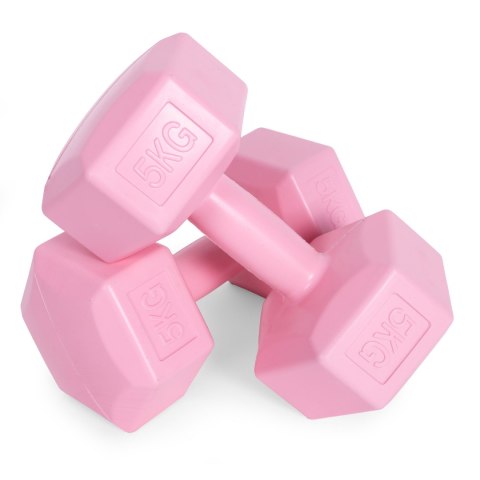 Hantle sześciokątne zestaw 2x5 kg ciężarki do ćwiczeń obciążniki fitness różowe ModernHome ModernHome