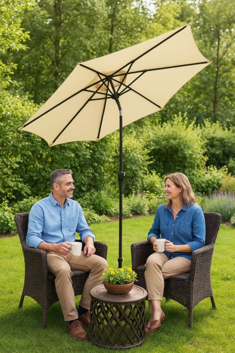 Duży parasol ogrodowy skośny łamany z korbą 6 żeber beżowy 270 cm MultiGarden MultiGarden