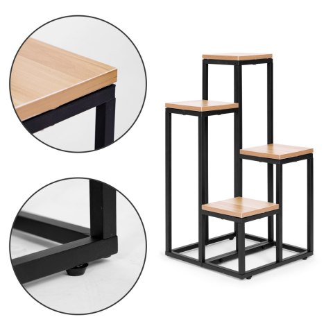 Kwietnik regał na kwiaty ozdoby 4 półki metal MDF jasny orzech ModernHome ModernHome