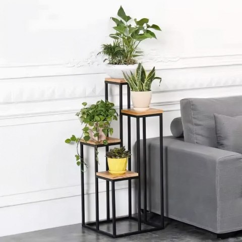 Kwietnik regał na kwiaty ozdoby 4 półki metal MDF jasny orzech ModernHome ModernHome