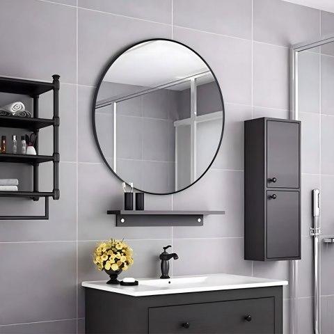 Okrągłe lustro ścienne 80 cm wiszące nowoczesne czarna rama aluminium ModernHome ModernHome