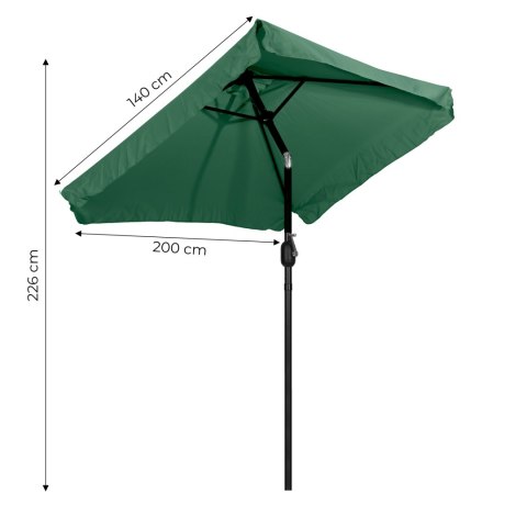 Prostokątny duży parasol ogrodowy skośny łamany z korbą zielony 200x140 cm MultiGarden MultiGarden