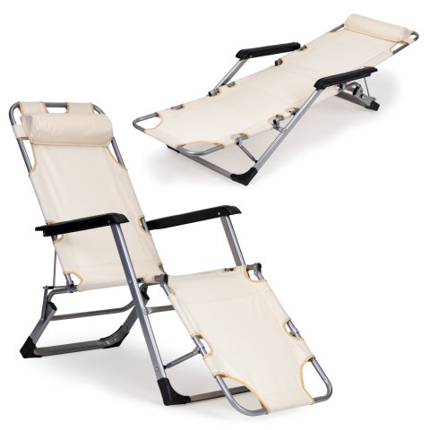 Leżak fotel ogrodowy plażowy składany 2w1 leżanka beżowy MultiGarden MultiGarden