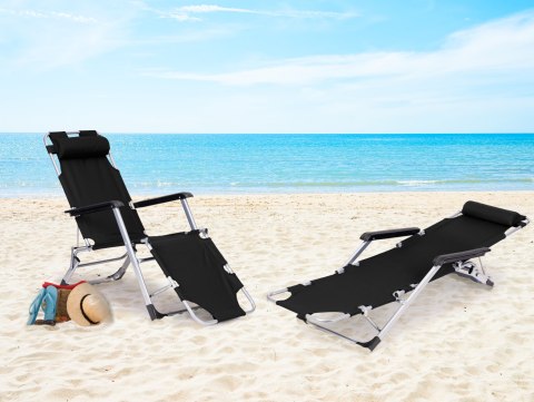 Leżak fotel ogrodowy plażowy składany 2w1 leżanka czarny MultiGarden MultiGarden