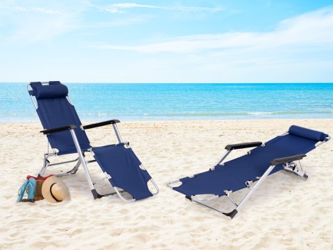 Leżak fotel ogrodowy plażowy składany 2w1 leżanka niebieski MultiGarden MultiGarden