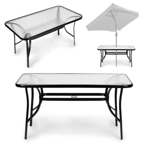 Stół ogrodowy 160x90 cm szkło hartowane duży blat na taras ogród otwór na parasol MultiGarden MultiGarden