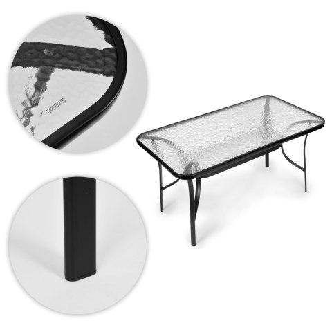 Stół ogrodowy 160x90 cm szkło hartowane duży blat na taras ogród otwór na parasol MultiGarden MultiGarden