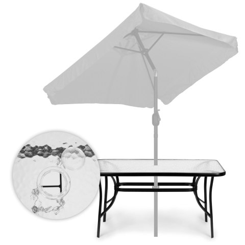 Stół ogrodowy 160x90 cm szkło hartowane duży blat na taras ogród otwór na parasol MultiGarden MultiGarden