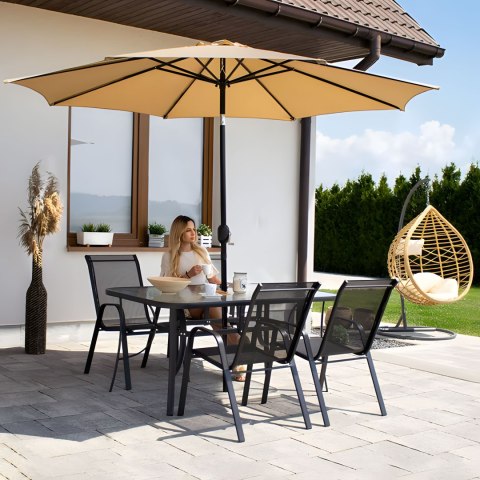 Stół ogrodowy 160x90 cm szkło hartowane duży blat na taras ogród otwór na parasol MultiGarden MultiGarden