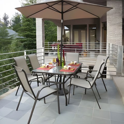 Stół ogrodowy 160x90 cm szkło hartowane duży blat na taras ogród otwór na parasol MultiGarden MultiGarden