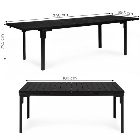 Stół ogrodowy rozkładany 180-240 cm do 12 os. stal HDPE czarny MultiGarden MultiGarden