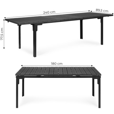 Stół ogrodowy rozkładany 180-240 cm do 12 os. stal HDPE szary MultiGarden MultiGarden