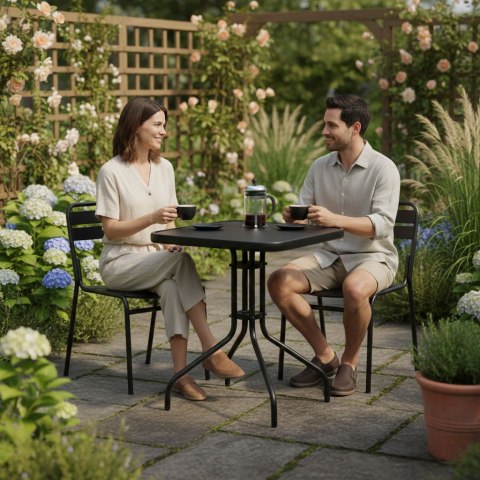 Stolik ogrodowy kwadratowy 60 cm szkło hartowane stół na ogród taras balkon czarny MultiGarden MultiGarden