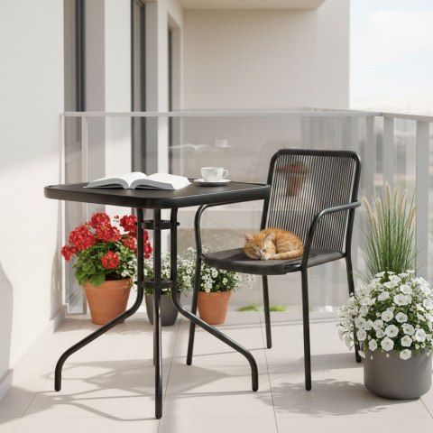 Stolik ogrodowy kwadratowy 60 cm szkło hartowane stół na ogród taras balkon czarny MultiGarden MultiGarden