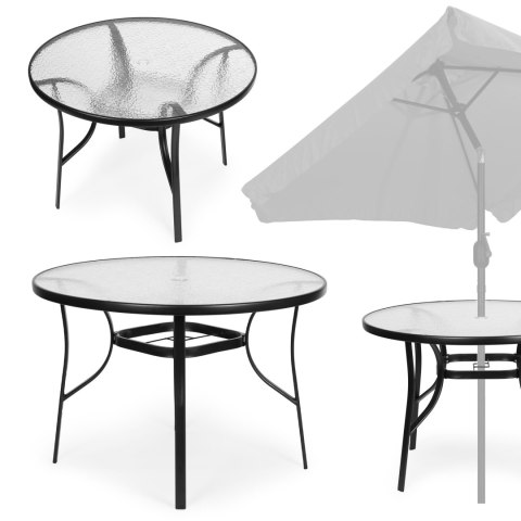 Stolik ogrodowy okrągły 105 cm na taras ogród balkon szkło hartowane otwór na parasol MultiGarden MultiGarden