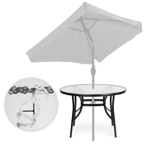 Stolik ogrodowy okrągły 105 cm na taras ogród balkon szkło hartowane otwór na parasol MultiGarden MultiGarden