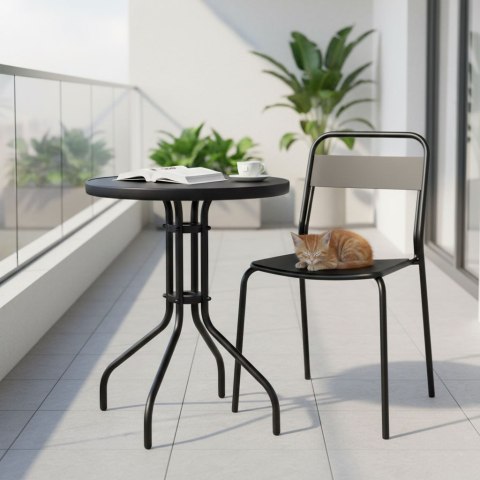 Stolik ogrodowy okrągły 60 cm szkło hartowane stół na ogród taras balkon czarny MultiGarden MultiGarden