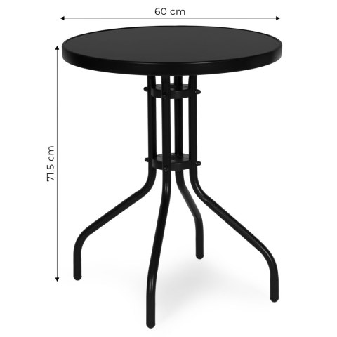 Stolik ogrodowy okrągły 60 cm szkło hartowane stół na ogród taras balkon czarny MultiGarden MultiGarden