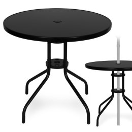 Stolik ogrodowy okrągły 80 cm szkło hartowane otwór na parasol czarny MultiGarden MultiGarden