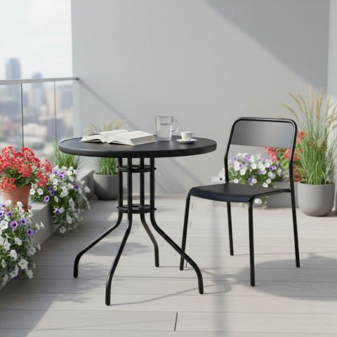 Stolik ogrodowy okrągły 80 cm szkło hartowane otwór na parasol czarny MultiGarden MultiGarden