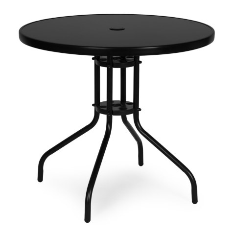 Stolik ogrodowy okrągły 80 cm szkło hartowane otwór na parasol czarny MultiGarden MultiGarden