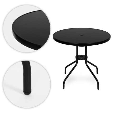 Stolik ogrodowy okrągły 80 cm szkło hartowane otwór na parasol czarny MultiGarden MultiGarden