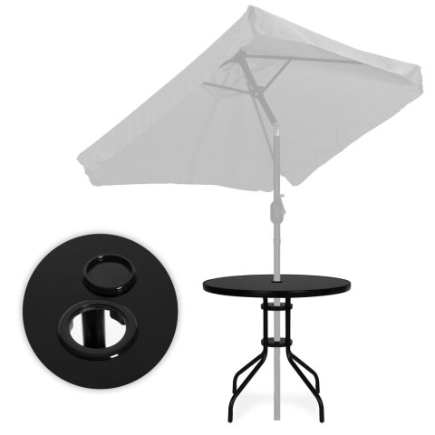 Stolik ogrodowy okrągły 80 cm szkło hartowane otwór na parasol czarny MultiGarden MultiGarden