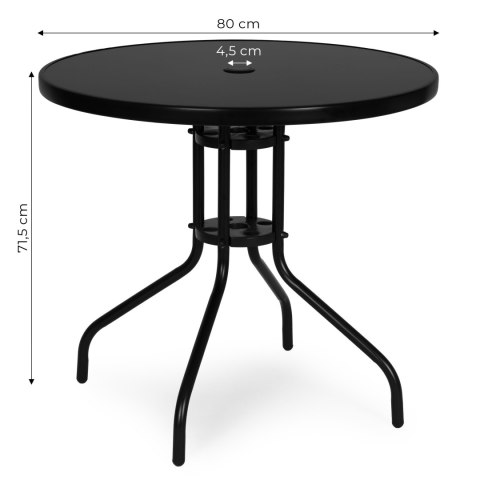 Stolik ogrodowy okrągły 80 cm szkło hartowane otwór na parasol czarny MultiGarden MultiGarden