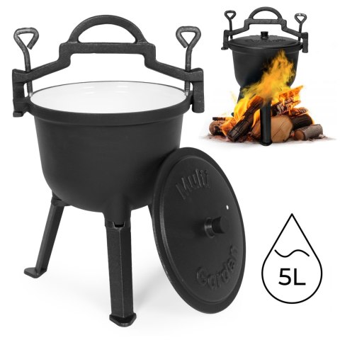 Kociołek żeliwny emaliowany 5L stojący garnek myśliwski ognisko grill MultiGarden MultiGarden
