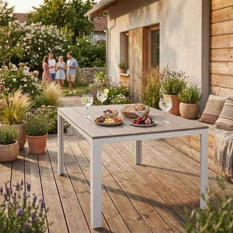 Stół ogrodowy 6-osobowy 156x78 cm polywood meble na taras beżowe białe MultiGarden MultiGarden