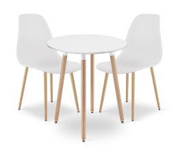 Zestaw Stół KAMI Okrągły 60cm - biały / naturalne nogi + 2 krzesła WAT białe / nogi naturalne