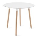 Zestaw Stół KAMI Okrągły 80cm - biały / naturalne nogi + 4 krzesła WAT białe / nogi naturalne