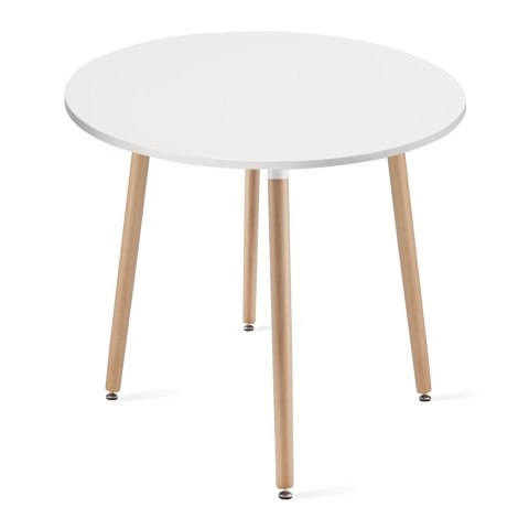 Zestaw Stół KAMI Okrągły 80cm - biały / naturalne nogi + 4 krzesła WAT białe / nogi naturalne