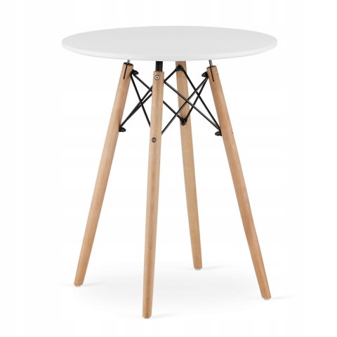 Zestaw Stół TODI Okrągły 60cm - biały + 2 krzesła WAT białe / nogi naturalne