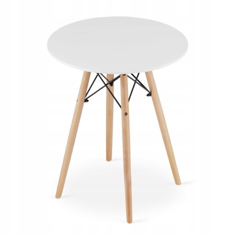 Zestaw Stół TODI Okrągły 60cm - biały + 2 krzesła WAT białe / nogi naturalne