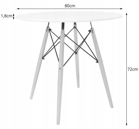 Zestaw Stół TODI Okrągły 80cm - biały + 4 krzesła WAT białe / nogi naturalne