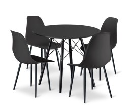 Zestaw Stół TODI Okrągły 80cm - czarny / czarne nogi + 4 krzesła WAT czarne / nogi czarne