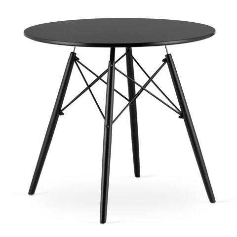 Zestaw Stół TODI Okrągły 80cm - czarny / czarne nogi + 4 krzesła WAT czarne / nogi czarne