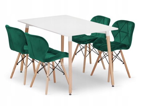 Zestaw stół prostokątny ADRIA 120x80cm biały + 4 krzesła LAGO zielone