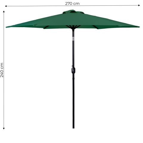 Duży parasol ogrodowy skośny łamany z korbą 6 żeber zielony 270 cm MultiGarden MultiGarden