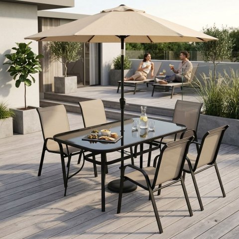 Stół ogrodowy 160x90 cm szkło hartowane otwór na parasol czarny MultiGarden MultiGarden