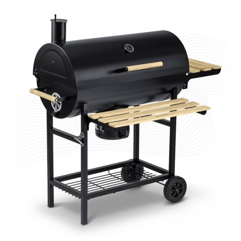 Grill węglowy ogrodowy beczka z kominem półki + termomentr + popielnik Berdsen BD-895 czarny
