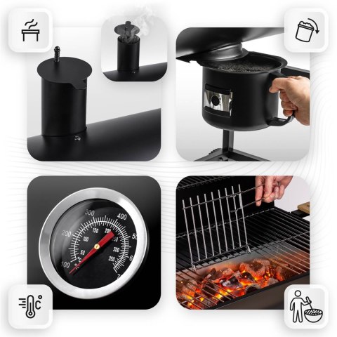 Grill węglowy ogrodowy beczka z kominem półki + termomentr + popielnik Berdsen BD-895 czarny