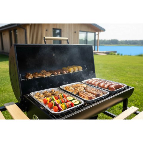 Grill węglowy ogrodowy beczka z kominem półki + termomentr + popielnik Berdsen BD-895 czarny
