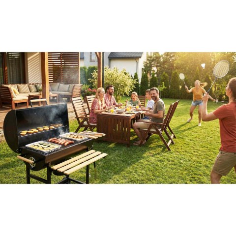 Grill węglowy ogrodowy beczka z kominem półki + termomentr + popielnik Berdsen BD-895 czarny
