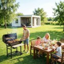 Grill węglowy ogrodowy beczka z kominem półki + termomentr + popielnik Berdsen BD-895 czarny