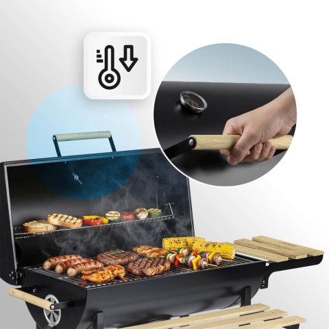Grill węglowy ogrodowy beczka z kominem półki + termomentr + popielnik Berdsen BD-895 czarny