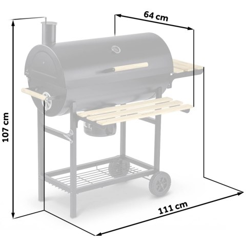 Grill węglowy ogrodowy beczka z kominem półki + termomentr + popielnik Berdsen BD-895 czarny
